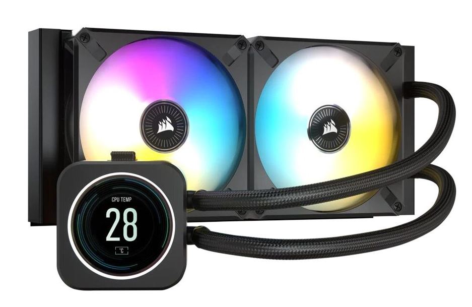 [840006694199] 840006694199 (LS) Corsair H100i Elite LCD XT, 240mm, IPS LCD, High Performance Pump, and RGB LED. Zero RPM, Commander Core, 1700 and TRX4, CPU Liquid Cooler