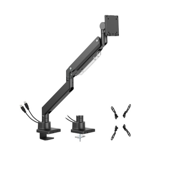 [6956745178266] 6956745178266 Brateck LDT80-C012UC SUPER HEAVY-DUTY GAS SPRING MONITOR ARM WITH USB-A AND USB-C PORTS For most 17"~57" Monitors, Matte Black(New)