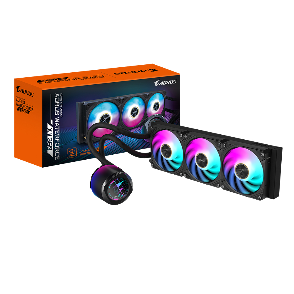 [4719331553951] 4719331553951 Gigabyte AORUS WATERFORCE X II 360 LCD display AIO liquid cooler, Intel 2066, 2011,1366,115x,1700, AMD TR4, AM5, AM4, sTRX4