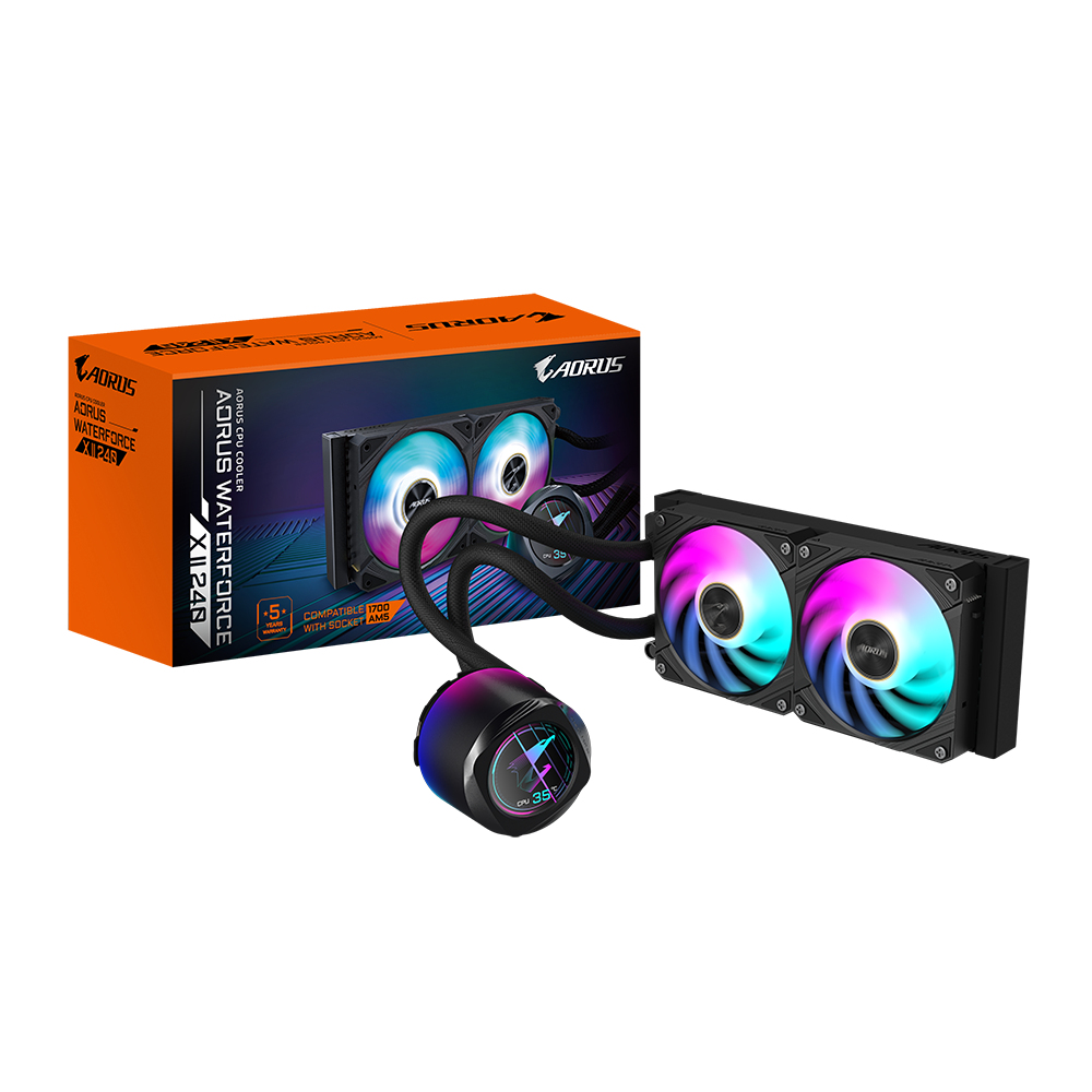 [4719331553944] 4719331553944 Gigabyte AORUS WATERFORCE X II 240 LCD display AIO liquid cooler, Intel 115x,1200, 1700, AMD, AM5, AM4, sTR5