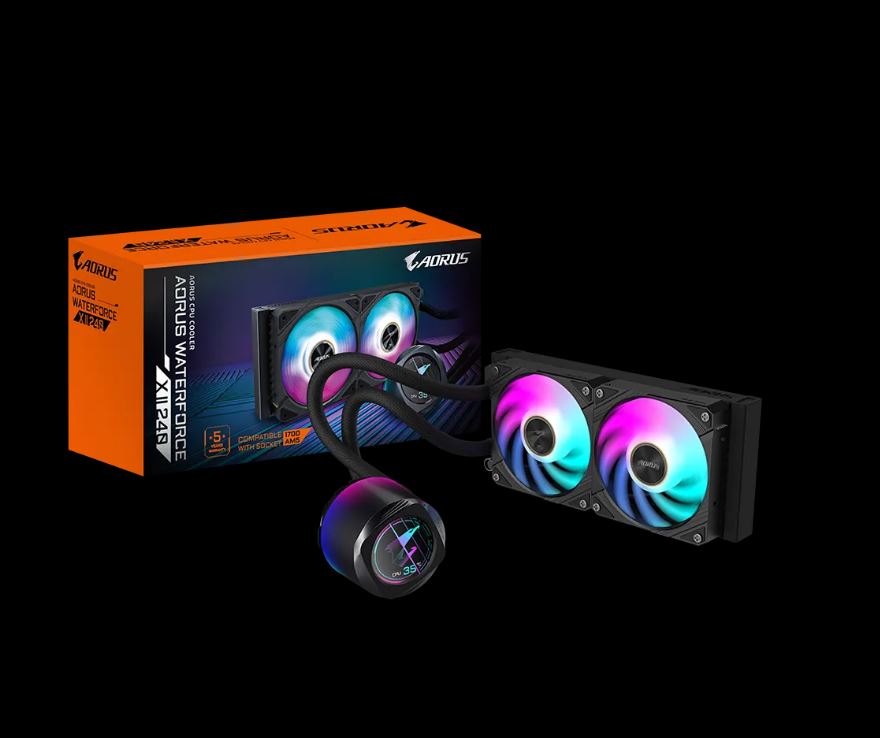 [4719331553944] Gigabyte AORUS WATERFORCE X II 240 LCD display AIO liquid cooler, Intel 115x,1200, 1700, AMD, AM5, AM4, sTR5