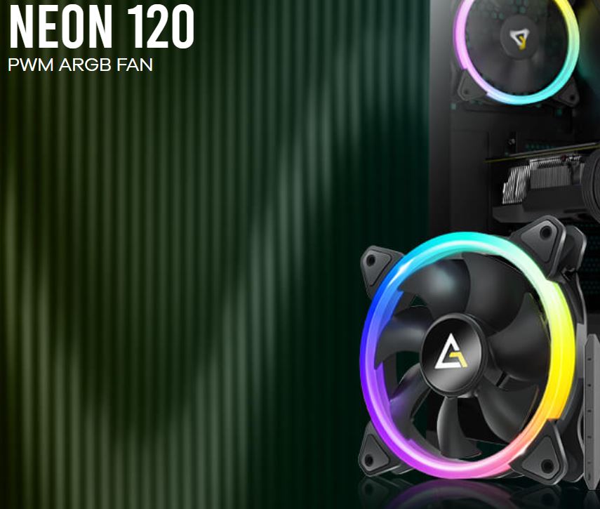 [761345400244] 761345400244 Antec Neon 12 ARGB with Full Spectrum ARGB Dual Spiral RGB lighting, Performance Heat dissipation, Hydraulic Bearing 12CM Case 4P PWM, 3 PIN, Case Fan