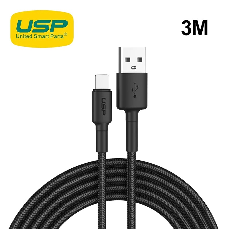 [6972890207033] 6972890207033 USP BoostUp Lightning to USB-A Cable (3M) Black - Quick Charge  Connect, 2.4A Rapid Charge,Durable  Reliable,Nylon Weaving,Apple iPhone/iPad/MacBook