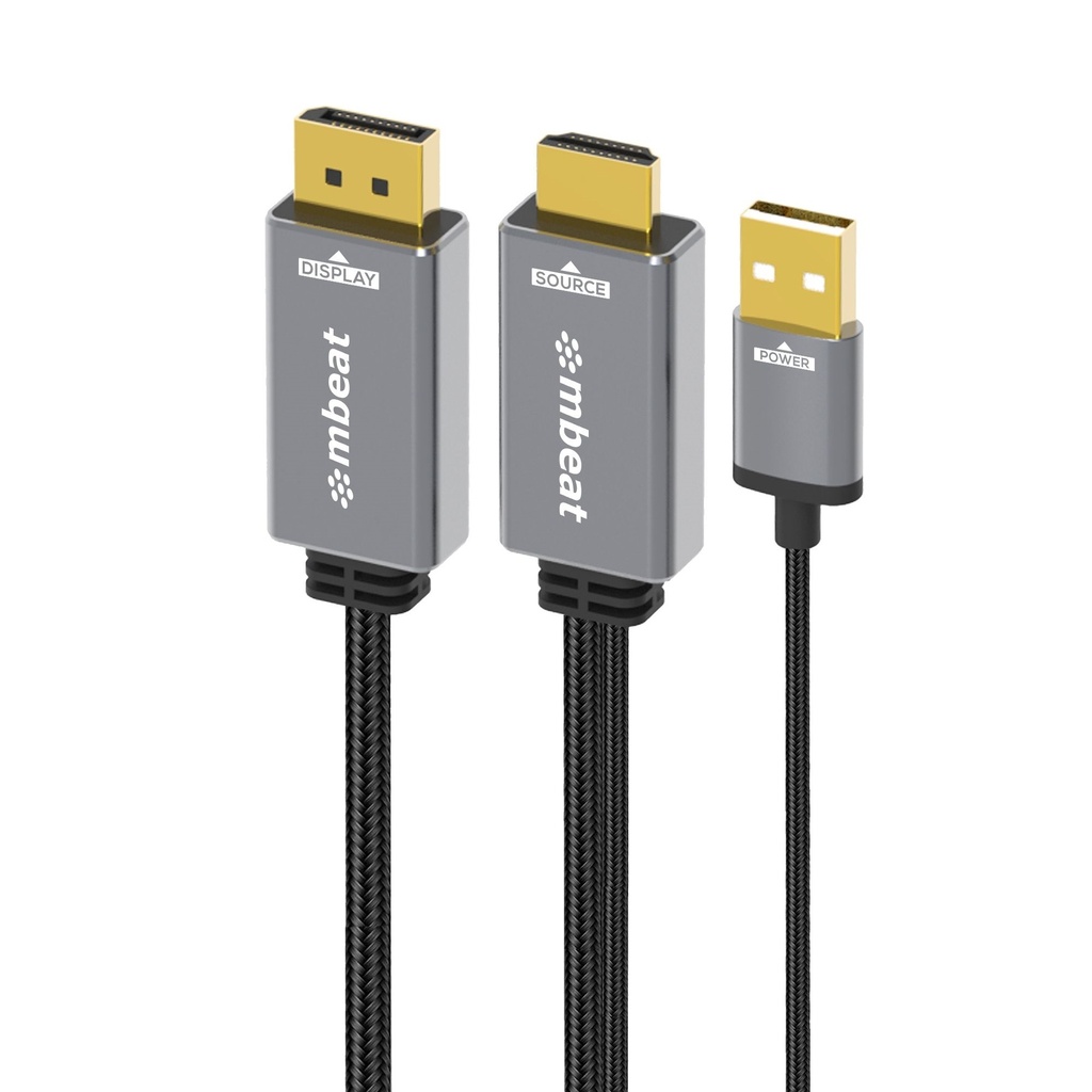 [9346396003555] mbeat Tough Link 1.8m HDMI to DisplayPort Cable with USB Power  4K@60Hz (3840×2160), 1440p@120Hz, 1080p@120Hz Package Weight: 150g
