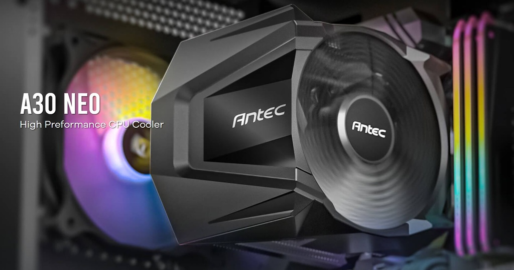 [761345752961] Antec A30 NEO CPU Air Cooler with 800 - 2000 RPM. 43.82 CFM max,  23.2 dB(A) 4 pin PWM. Performance CPU Cooler. TDP 125w. Intel AMD