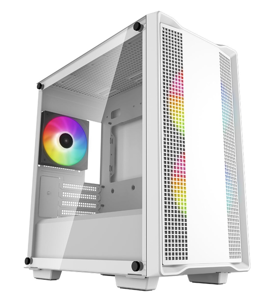 [6933412774945] DeepCool CC360 ARGB White Micro-ATX Case 3x120mm Pre-Installed ARGB Fans ,Tempered Glass Panel, Front USB3.0×1、USB2.0×1、Audio×1