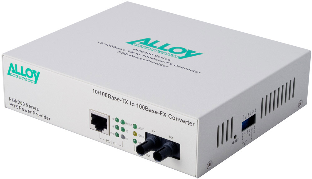 [NHA-POE200ST] NHA-POE200ST Alloy POE200ST 10/100Base-TX to 100Base-FX Multimode Fibre (ST) Converter, provides PoE power (RJ-45). 2km