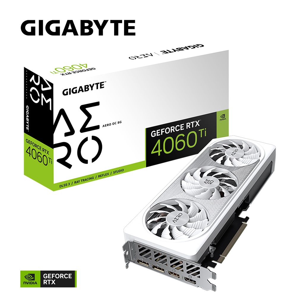 [4719331313449] Gigabyte nVidia GeForce RTX 4060 Ti AERO OC 8GD GDDR6 Video Card, PCI-E 4.0, 2580MHz Core Clock, 2x DP 1.4a, 1x HDMI 2.1a