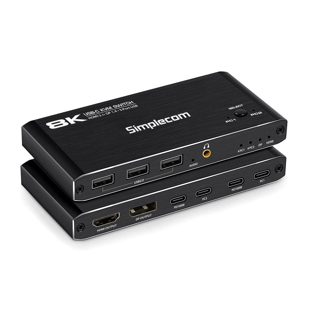 [9350414003267] Simplecom KM470 2-Port USB-C KVM Switch 8K Docking Station HDMI 2.1 DP for Laptop Tablet