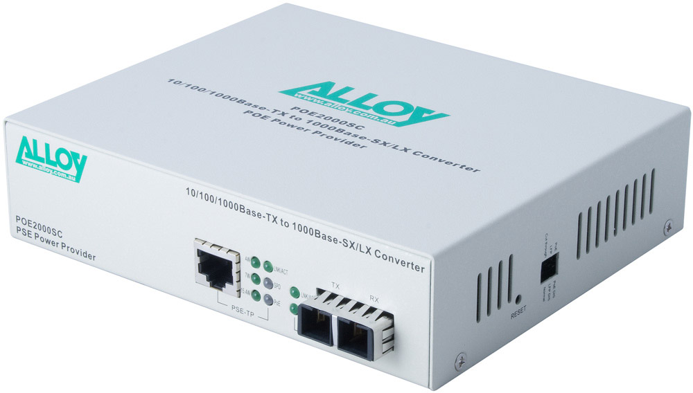 [NHA-POE3000SC] Alloy POE3000SC 10/100/1000Base-T PoE+ RJ-45 to 1000Base-SX Multimode (SC) Converter. Wavelength: 850nm. Max. range 550m