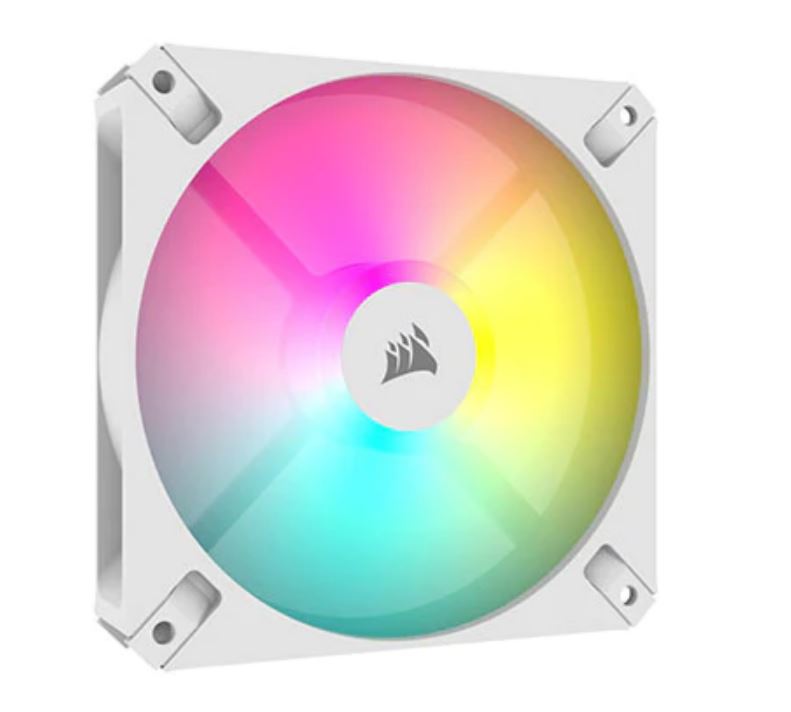 [840006698982] Corsair AR120 White, 120mm iCUE ARGB Fan, ARGB-compatible, PWM,  Low Noise 10dBA, High Airflow 58 CFM Case Cooling. Single Pack