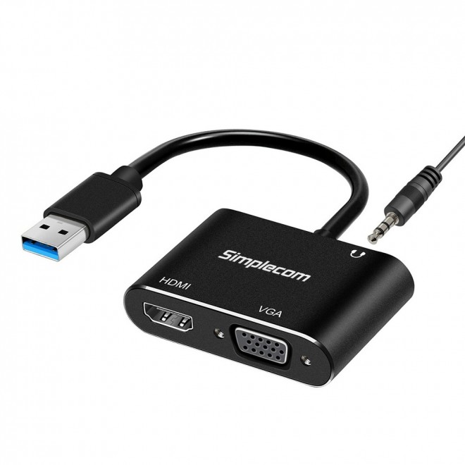[9350414002369] Simplecom DA316A USB to HDMI + VGA Video Card Adapter with 3.5mm Audio
