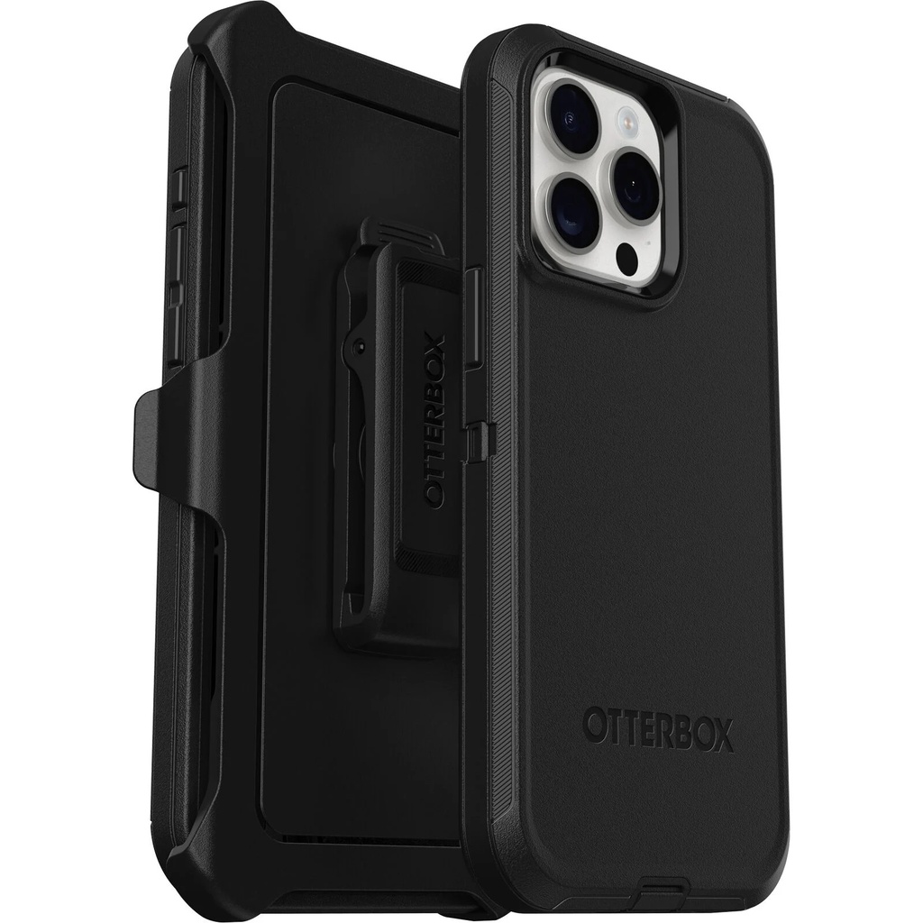 [840304729401] 840304729401 OtterBox Defender Apple iPhone 15 Pro Max (6.7") Case Black - (77-92549), DROP+ 4X Military Standard, Multi-Layer,Included Holster,7 Years Warranty