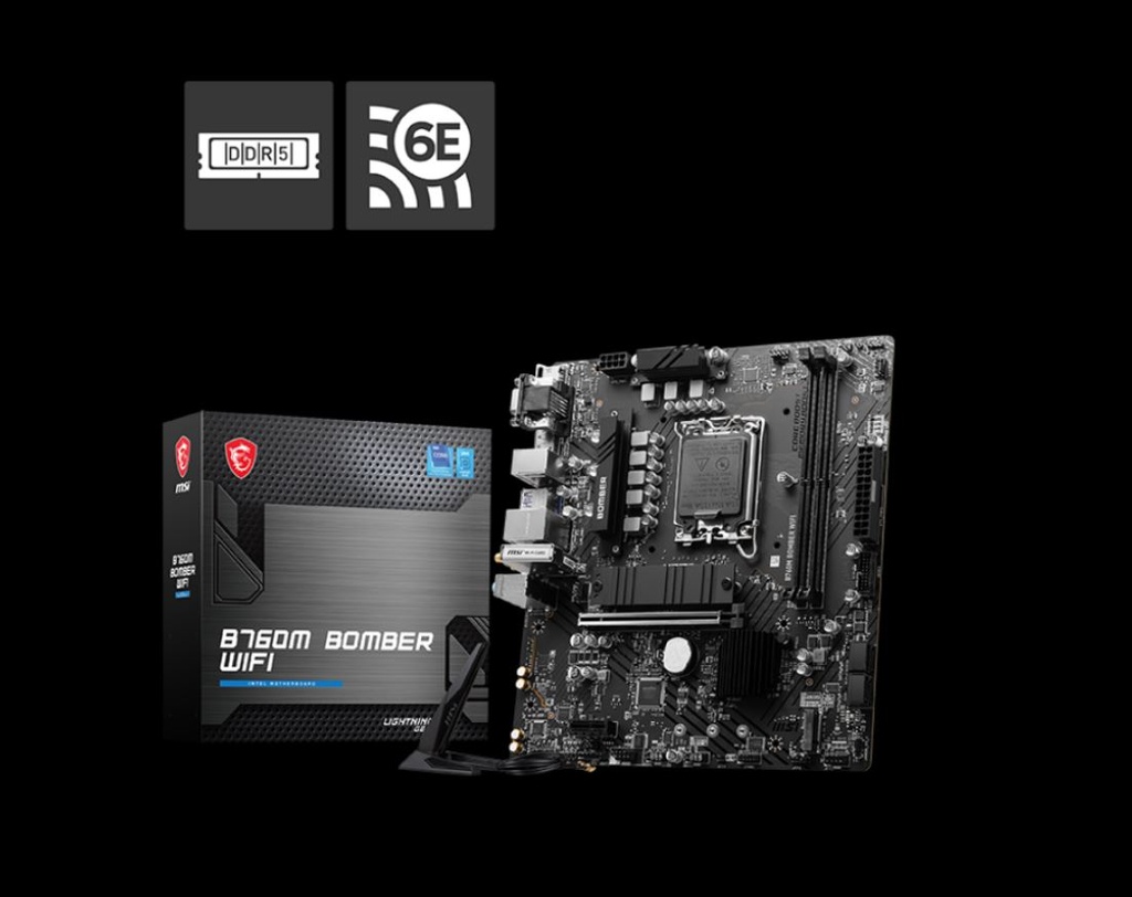 [4711377092685] 4711377092685 MSI PRO B760M BOMBER WIFI  mATX Motherboard, 4x DDR5~128GB, 2x PCI-E x 16, 1x PCI-E x 1, 2x M.2, 4x SATA, 4x USB 3.2 , 2x USB 2.09