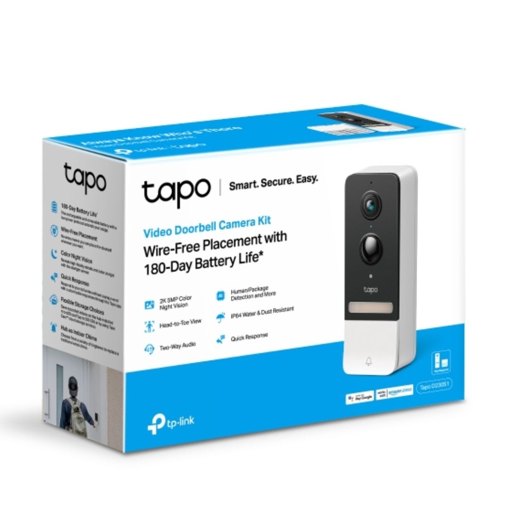 [4897098685686] TP-Link Tapo D230S1 Smart Battery Video Doorbell, 2K 5MP Live View, Colour Night Vision, Water  Dust Resistant IP64