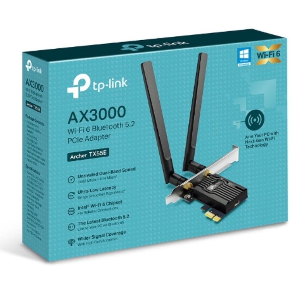 [4897098687390] TP-Link Archer TX55E AX3000 Wi-Fi 6 Bluetooth 5.2 PCIe Adapter,  2402Mbps@5GHz, 574Mbps@2.4GHz