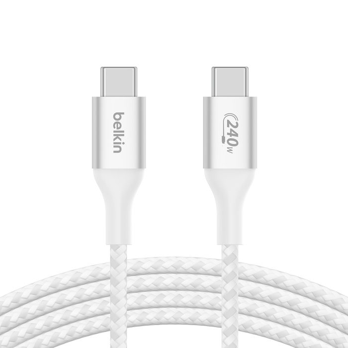 [745883859054] 745883859054 Belkin BoostCharge USB-C to USB-C Cable 1M - White (CAB015bt1MWH), 240W, 480Mbps, 30K bend, Samsung Galaxy,iPad,MacBook,Google,OPPO,Nokia,2YR
