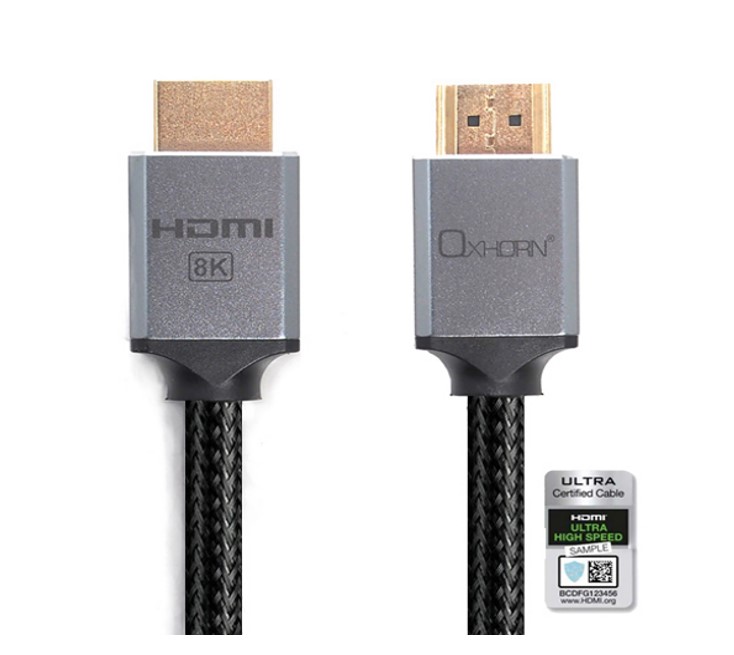 [CB-H8K-01] CB-H8K-01 Oxhorn HDMI2.1a 8K@60Hz 3D Ultra Certified Ethernet Aluminum Header Cable 1m Male to Male