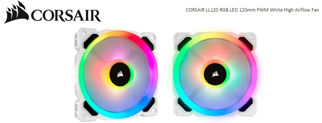 [840006605577] 840006605577 Corsair Light Loop Series, White LL120 RGB, 120mm Dual Light Loop RGB LED PWM Fan, Single Pack