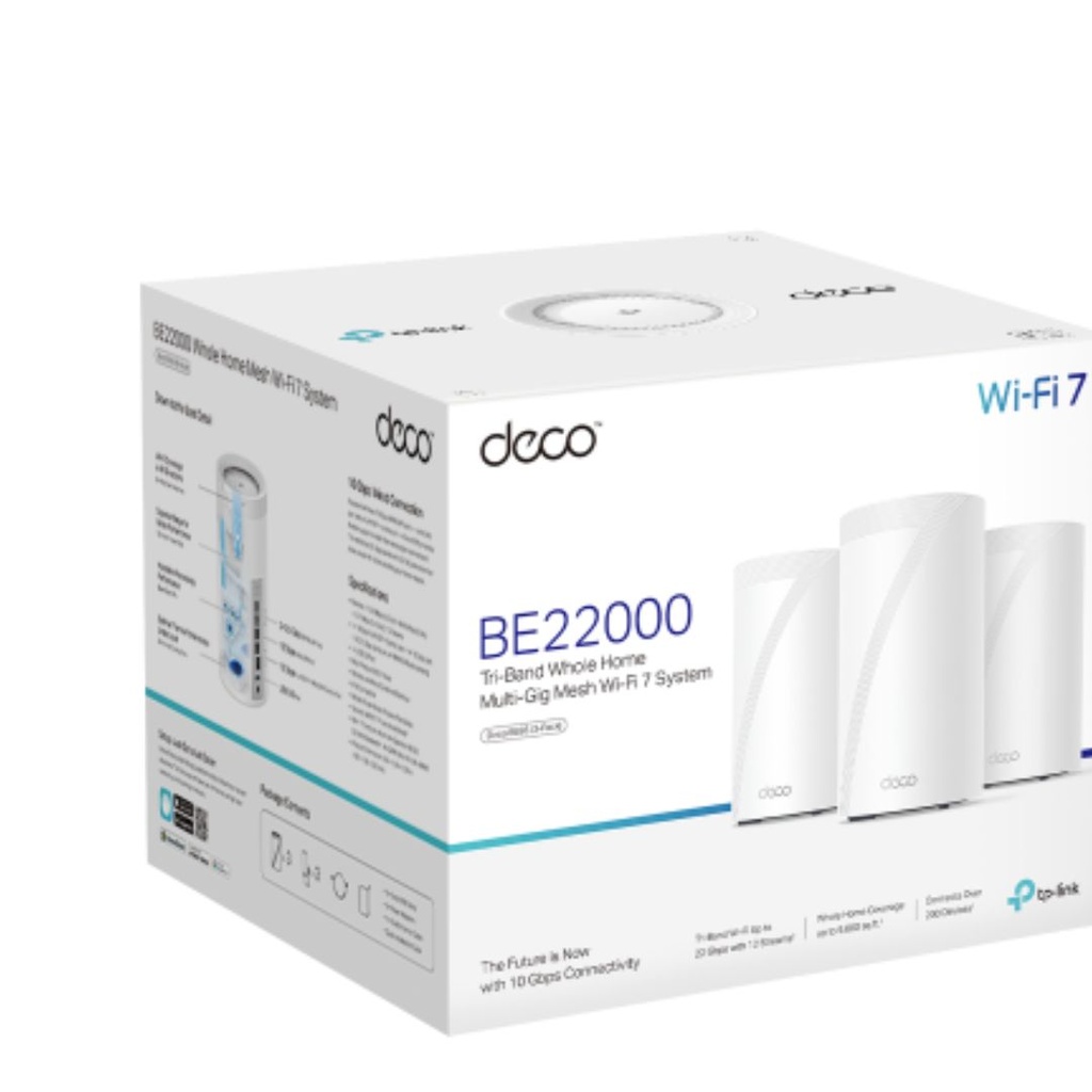 [4897098686904] 4897098686904 TP-Link Deco BE85(3-pack) BE22000 Tri-Band Whole Home Mesh Wi-Fi 7 System (WIFI7) 1376 Mbps at 2.4 GHz + 8640 Mbps at 5 GHz + 11520 Mbps at 6 GHz
