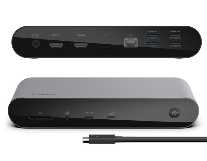 [745883855506] Belkin Connect Pro Thunderbolt 4 Dock - Space Grey (INC006auSGY),4xUSB-A 1xSD 1xAudio 1xThunderbolt 1xGB Ethernet Dual Display 90W PD Docking Station