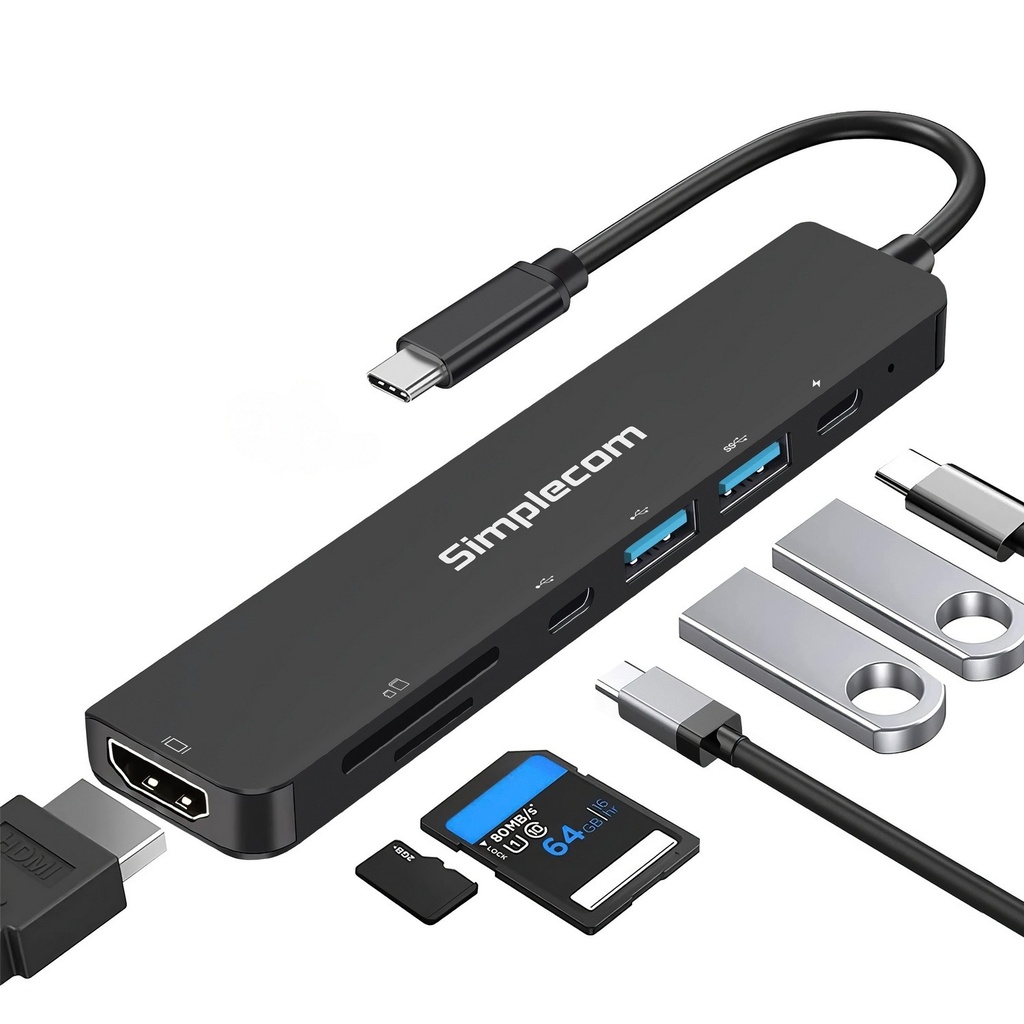 [9350414003250] 9350414003250 Simplecom CH547 USB-C 7-in-1 Multiport Adapter USB Hub HDMI Card Reader PD