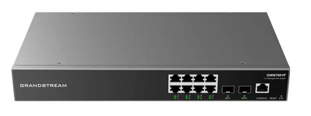 [6947273704041] Grandstream IPG-GWN7811 Layer 3 network switch with 8 RJ45 Gigabit Ethernet ports for copper plus two 10 Gigabit SFP+ ports for fiber