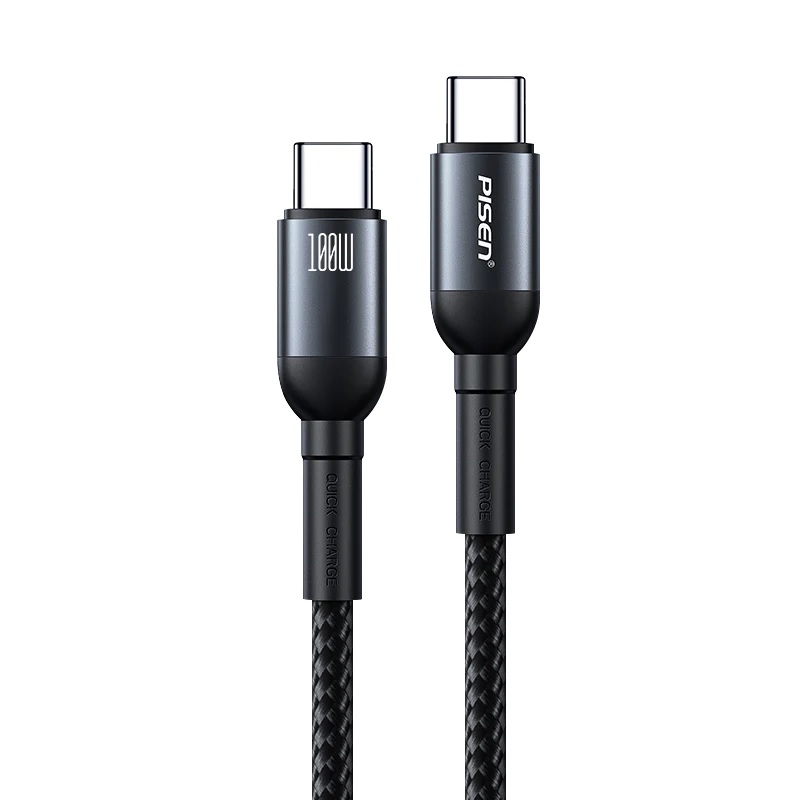 [6902957181242] 6902957181242 Pisen Braided USB-C to USB-C 100W PD Fast Charge Cable (1M) Black - Bend-Resistant, Samsung Galaxy,Apple iPhone,iPad,MacBook,Google,OPPO,Nokia,Laptop