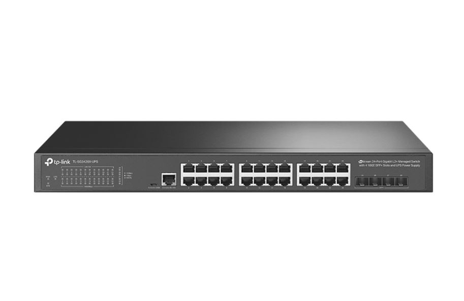 [4897098687734] TP-Link SG3428X-UPS JetStream 24-Port Gigabit L2+ Managed Switch with 4 10GE SFP+ Slots and UPS Power Supply