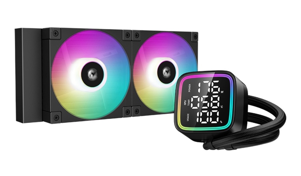 [6933412728719] 6933412728719 DeepCool LD240 Liquid Cooler 240mm 5th Gen Pump 3400 RPM AIO Real-time CPU Status Screen Anti-Leak Tech with ARGB Fans and Dual Gradient Halo Effect