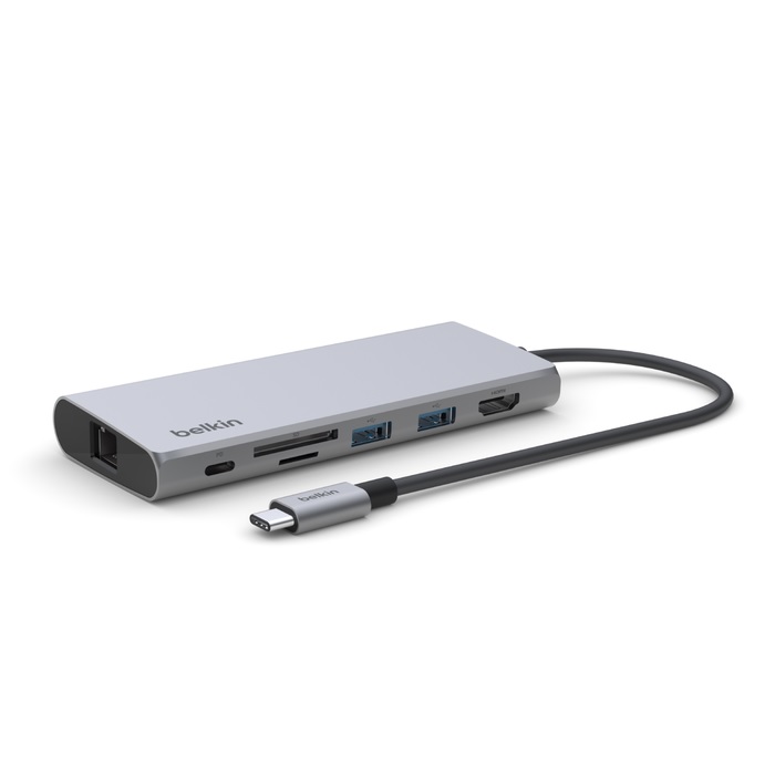 [745883842797] Belkin Connect USB-C® 7-in-1 Multiport Adapter - Grey (INC009btSGY), 2xUSB-A 1xUSB-C 100W Power Delivery 1xGbE 1xSD 1xMicro SD 4K HDMI 2YR