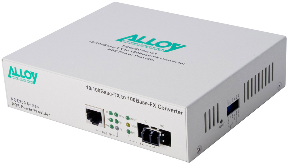 [NHA-POE200LC] NHA-POE200LC Alloy POE200LC 10/100Base-TX to 100Base-FX Multimode Fibre (LC) Converter, provides PoE power (RJ-45). 2km