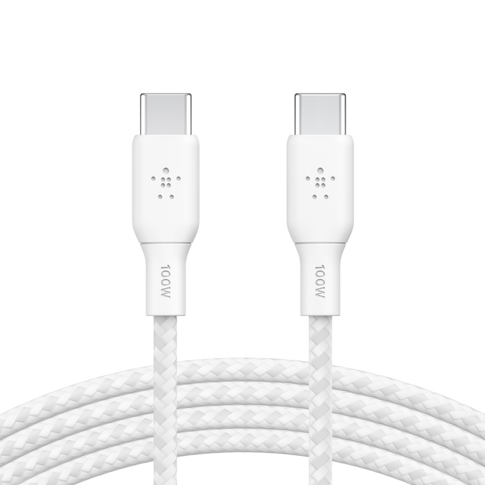[745883842124] Belkin BoostCharge USB-C to USB-C Cable 3M - White (CAB014bt3MWH), 100W, 480Mbps,30K bend, Samsung Galaxy,iPad,MacBook,Google,OPPO,Nokia,2YR