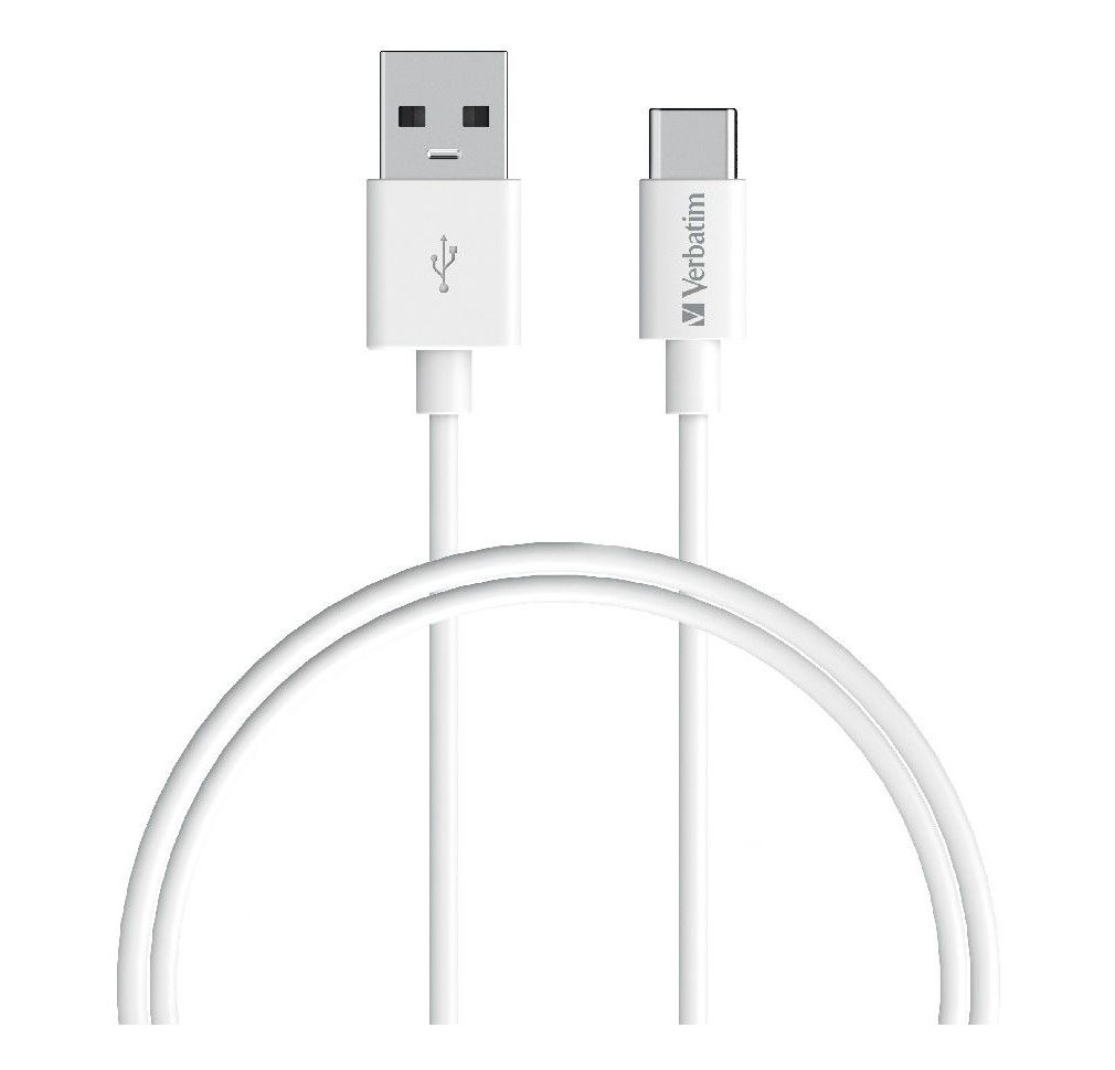 [4895117965849] Verbatim Charge  Sync USB-C Cable 1 Meter - White USB C to USB A. Durable Design. Fast Charge  QC 2.0 and 3.0.