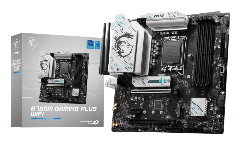 [4711377154017] 4711377154017 MSI B760M GAMING PLUS WIFI  ATX Motherboard, 4x DDR5~192GB, 5x PCI-E x 16, 2x M.2, 4x SATA, 2x USB 3.2 , 4x USB 2.0  1 USBx C