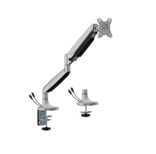 [6956745178389] 6956745178389 BrateckLDT82-C012UCE SINGLE SCREEN HEAVY-DUTY MECHANICAL SPRING MONITOR ARM WITH USB PORTS For most 17"~45" Monitors, Matte Silver (LS)