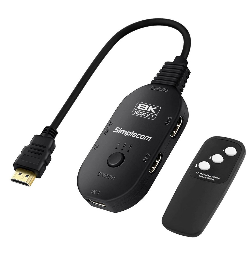 [9350414003328] 9350414003328 Simplecom CM353 3-Port HDMI 2.1 Switch 3 IN 1 OUT Splitter HDCP 2.3 8K@60Hz