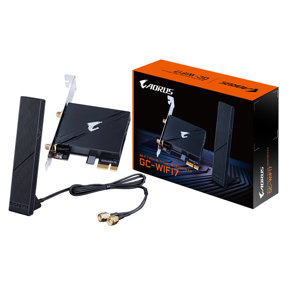 [4719331859558] 4719331859558 Gigabyte GC-WIFI7 Motherboard, Wi-Fi 7, up to 5800Mbps, up to 320MHz bandwidth support across the 2.4GHz, 5GHz, and 6GHz bands, 2Tx2R antenna, PCIe x1