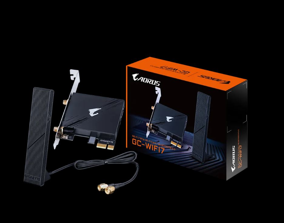 [4719331859558] Gigabyte GC-WIFI7 Motherboard, Wi-Fi 7, up to 5800Mbps, up to 320MHz bandwidth support across the 2.4GHz, 5GHz, and 6GHz bands, 2Tx2R antenna, PCIe x1