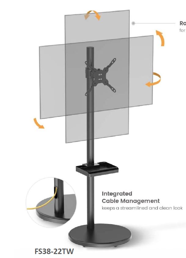 [6956745177047] Brateck Mobile Spring assisted Display Floor Stand Fit Most 17"-35" Monitor Up to 10kg per screen VESA 75x75/100x100(NEW) Black colour (LS)