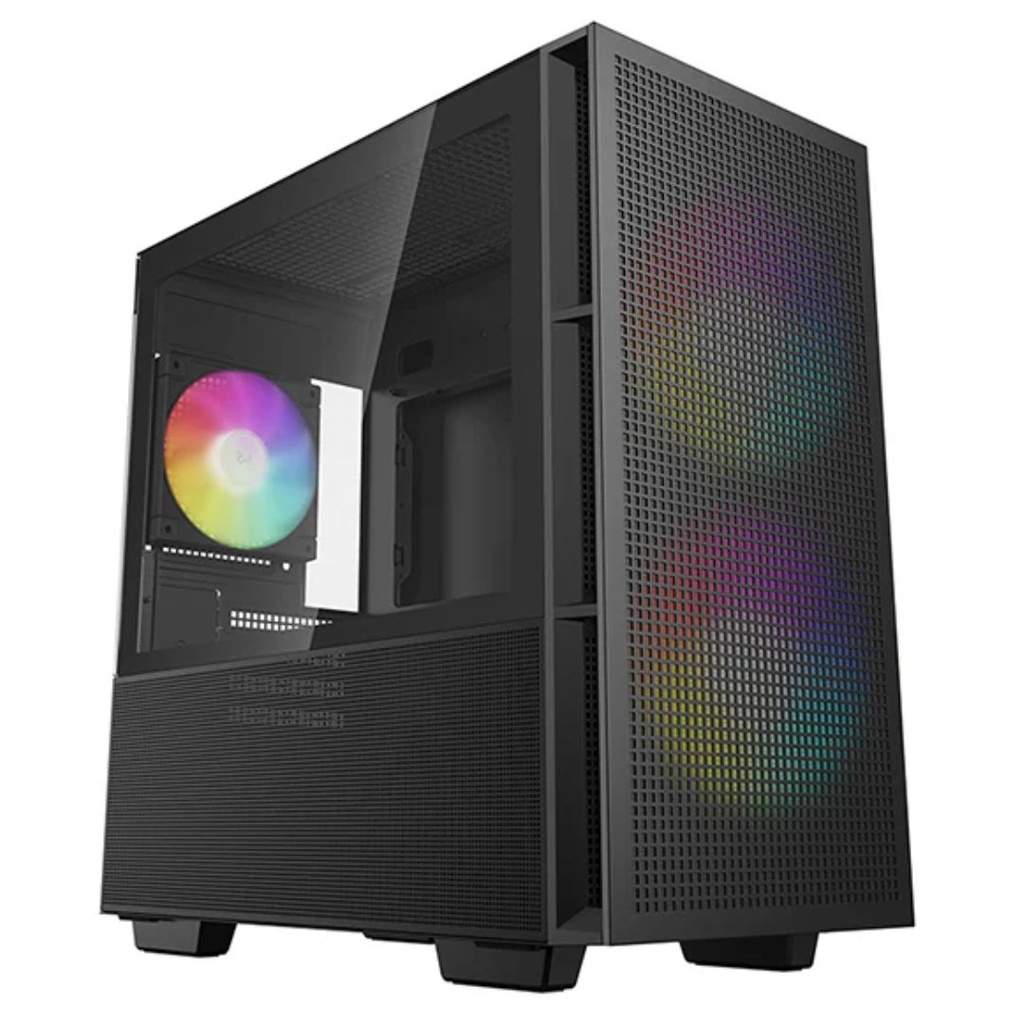 [6933412774716] 6933412774716 DeepCool CH360 Black Micro ATX Case, Tempered Glass Window, 1x USB 3.0, 1x USB-C, HD Audio, 2x 140mm ARGB and 1x 120mm ARGB Pre-installed Fans