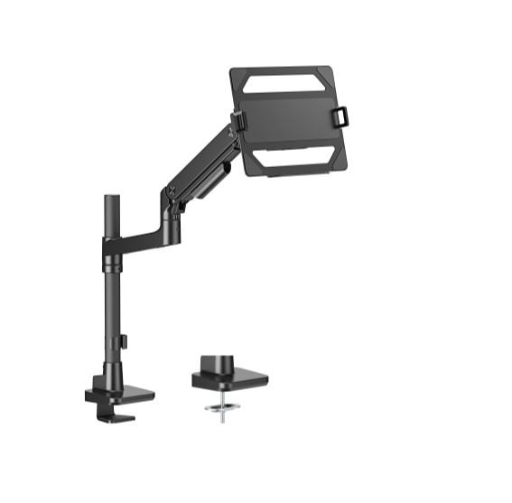 [6956745179607] Brateck LDT81-C012P-ML-B POLE-MOUNTED HEAVY-DUTY GAS SPRING MONITOR ARM WITH LAPTOP HOLDER For most 17"~49" Monitors, Fine Texture Black (LS)