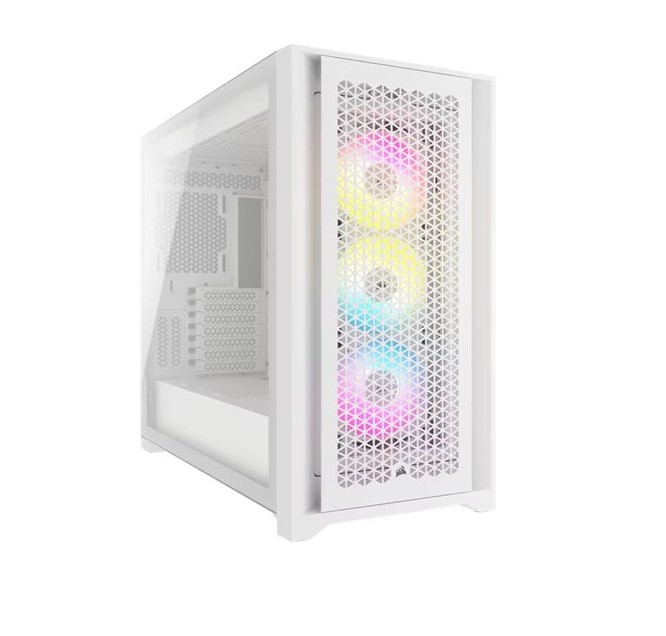 [840006694366] 840006694366 Corsair iCUE 5000D RGB High Airflow, 3x AF120 RGB Elite Fan, Lighting Node Pro Controller, Tempered Glass Mid-Tower, White Gaming Case