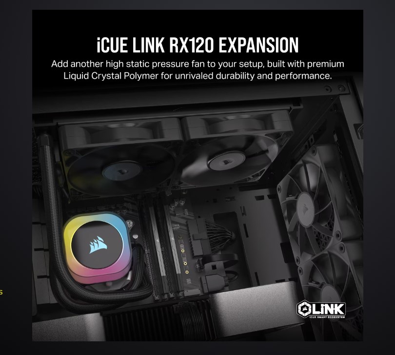 [840006680833] Corsair RX120  iCUE LINK  120mm PWM Single Fan Expansion. Black Fan - Glass fiber-reinforced LCP fan blades