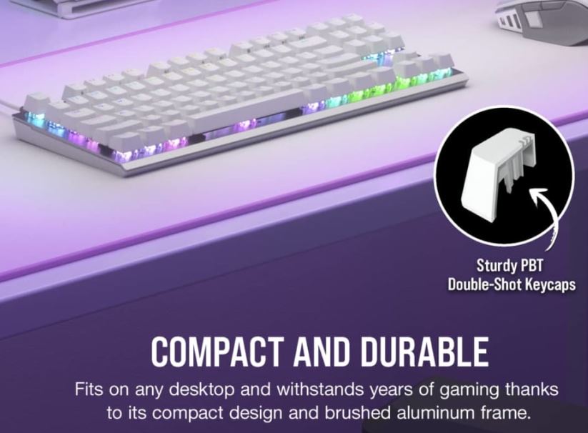 [840006696353] 840006696353 Corsair K60 PRO TKL RGB Compact Tenkeyless Optical-Mechanical Gaming Keyboard- White, USB-C Fast Setup, Fast Input. PBT Doubleshot KeyCaps