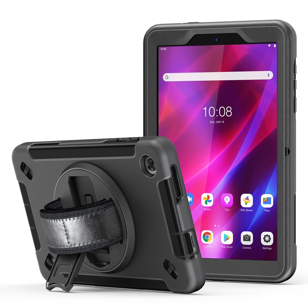 [6976552042970] 6976552042970 Generic Rugged Lenovo Tab M8 (4th Gen) (8") (TB-300) Case + Screen Protector Black - Built-in-Kickstand, Adjustable Hand Strap, Shoulder Strap