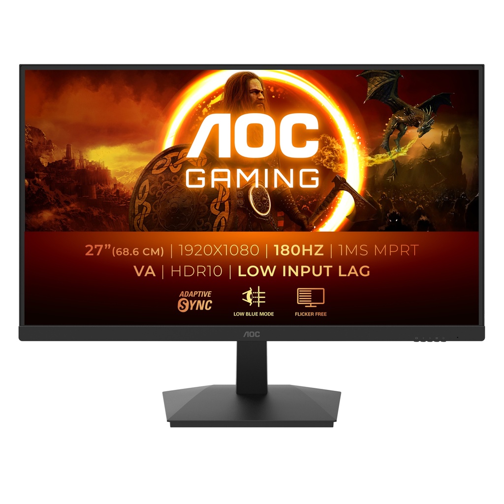 [6973985231681] 6973985231681 AOC 27" 180hz 1ms VA, FHD 1080 Adaptive Sync, 300 cd/m2, HDMI 2.0, DP 1.4, Line in  Earphone x 1,  VESA 100mm, Flicker FREE Low Blue, Monitor (LS)