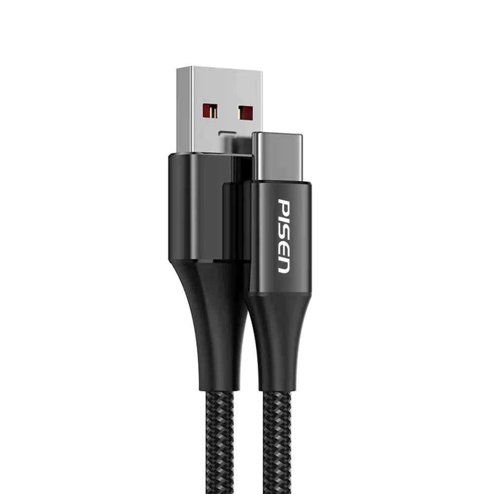 [6940735488633] 6940735488633 Pisen Braided USB-C to USB-A (2.0) Cable (1M) Black - 3A, Fast Charge, Aluminum Alloy Shell, Support Both Data Sync and Charging, Durable