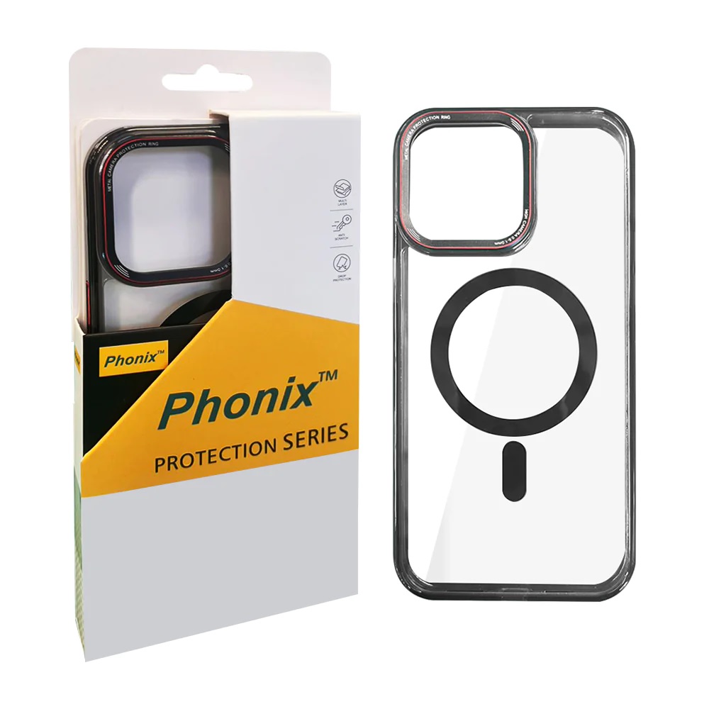 [6976552040167] Phonix Apple iPhone 15 (6.1") Clear Armor Hard MagSafe Case With Metal Mens Protection Black-Rugged Protection, Shock Absorption, lightweigh