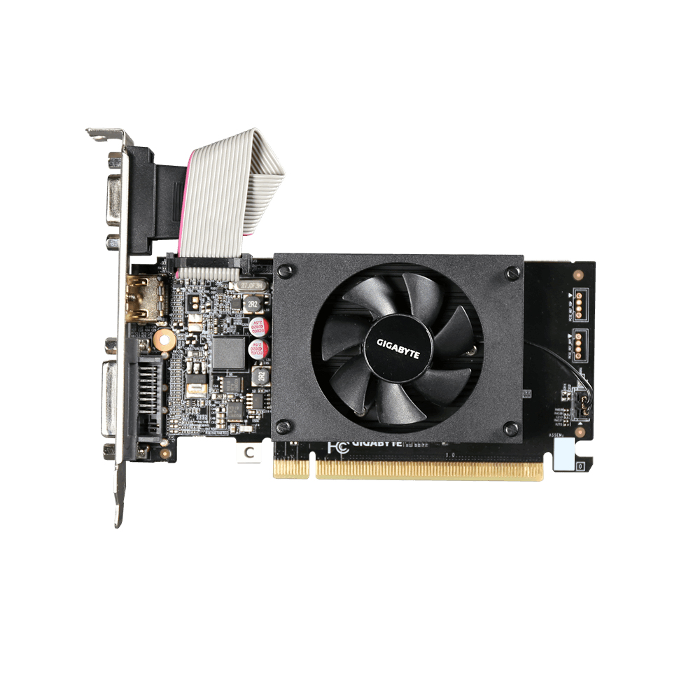 [4719331316464] 4719331316464 Gigabyte nVidia GeForce GT 710 2GB DDR3 2.0 PCIe Video Card 4K 3xDisplays HDMI DVI VGA Low Profile Fan